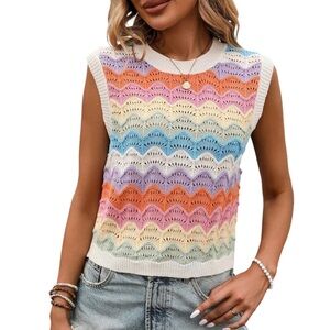 5 FOR $27.00 Women's Colorful Crew Neck Sweater Vest Sleeveless 64